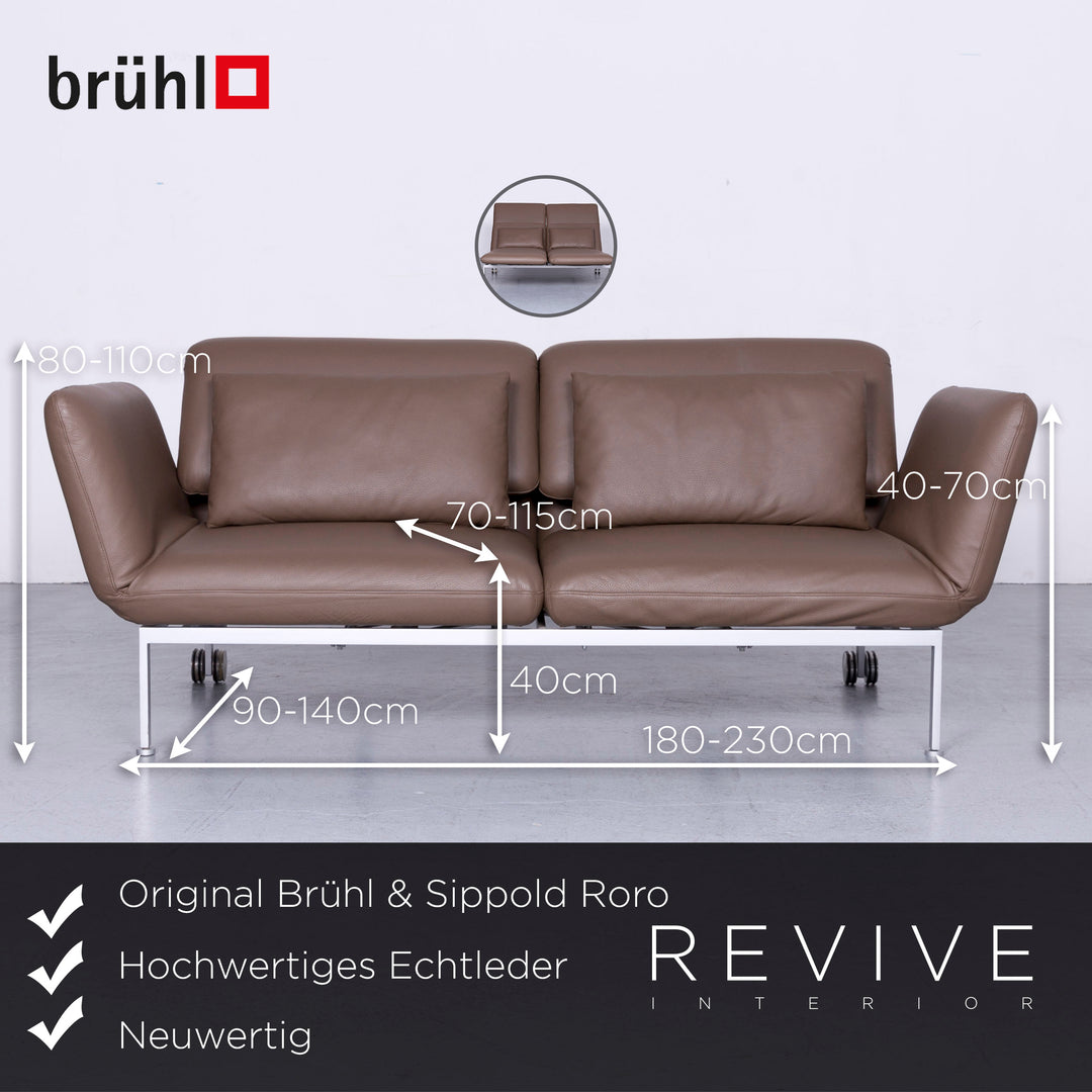 Brühl Roro Designer Leather Sofa Armchair Set Brown Real Leather Couch Function #6468