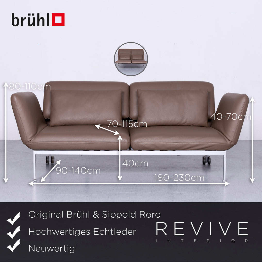 Brühl Roro Designer Leder Sofa Braun Echtleder Couch Funktion #6443