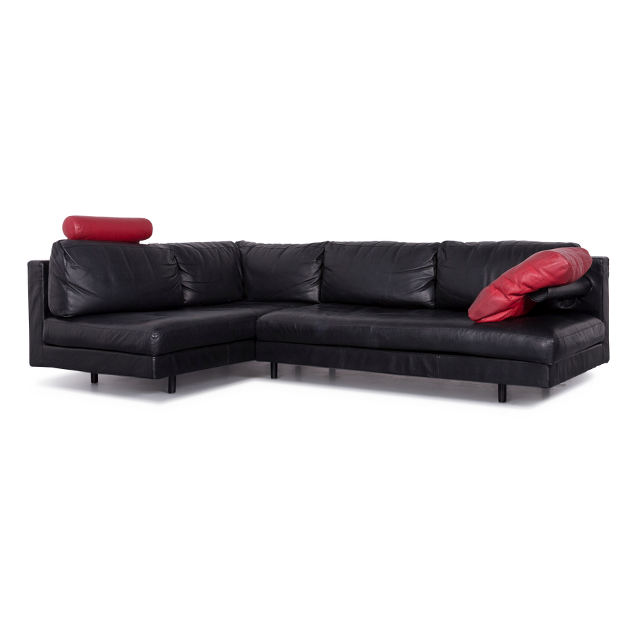 B&B Italia Designer Leder Ecksofa Schwarz Echtleder Sofa Couch #6845