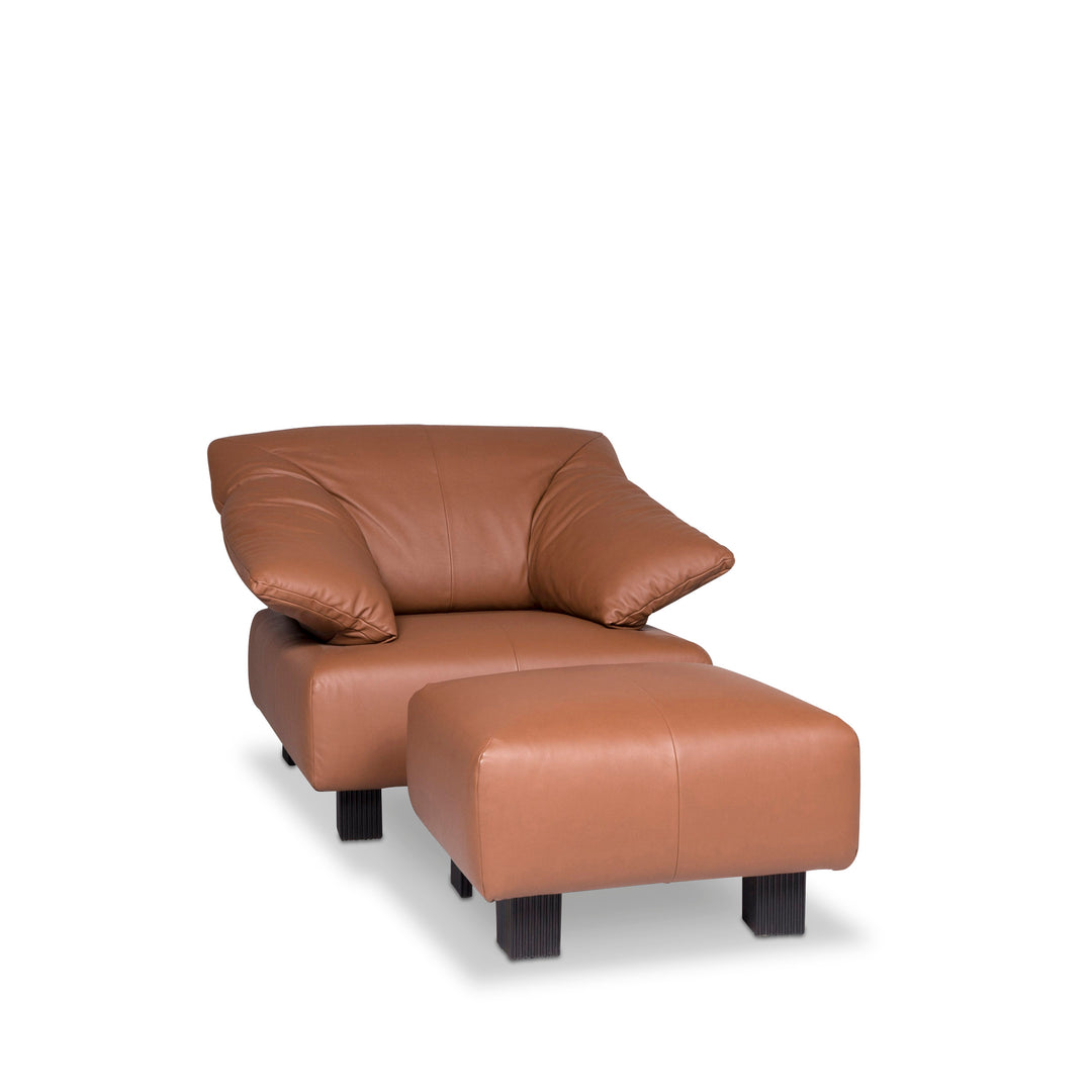 ligne roset leather armchair brown incl. stool #9479