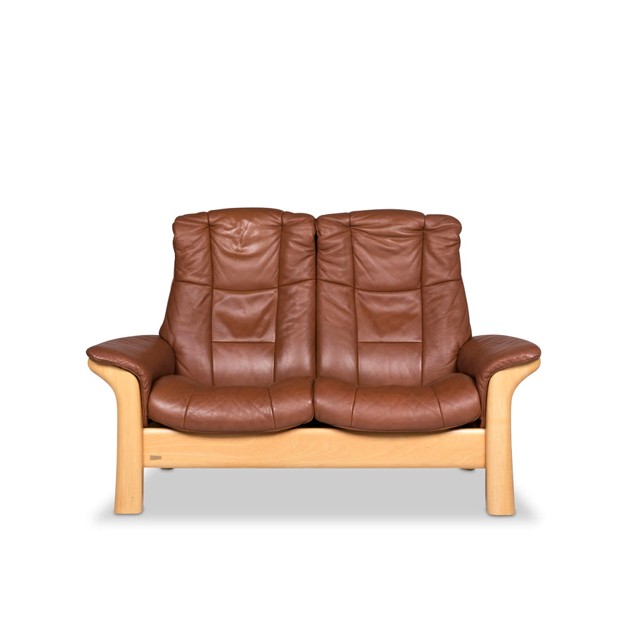 Stressless Windsor Leather Sofa Brown Two Seater Couch #9364