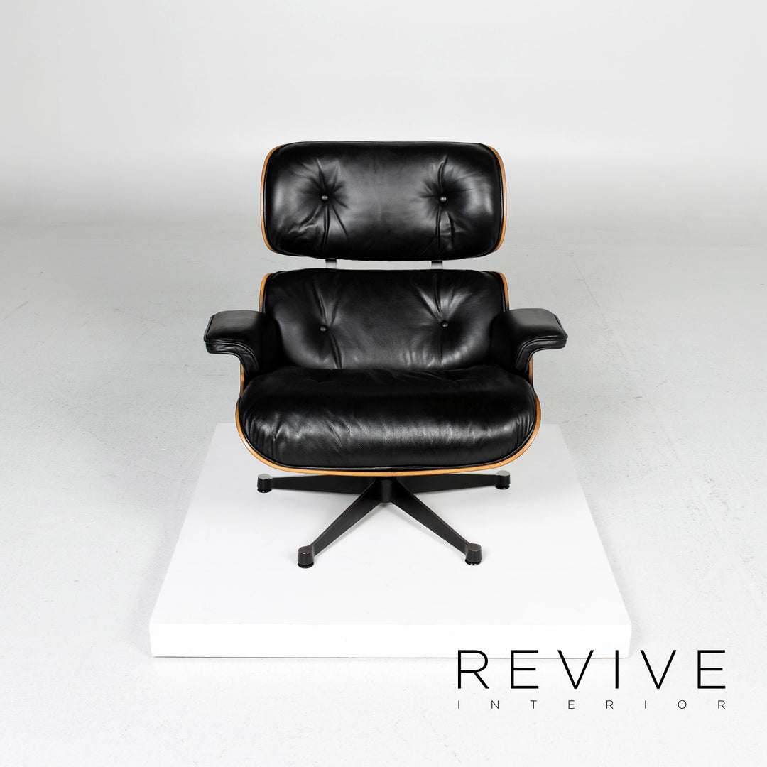Vitra Eames Lounge Chair Leather Armchair Black incl. Stool Rosewood Wood Club Chair #10782