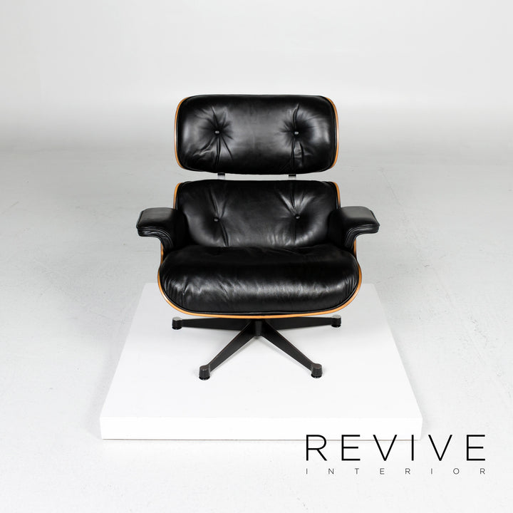 Vitra Eames Lounge Chair Leather Armchair Black incl. Stool Rosewood Wood Club Chair #10782