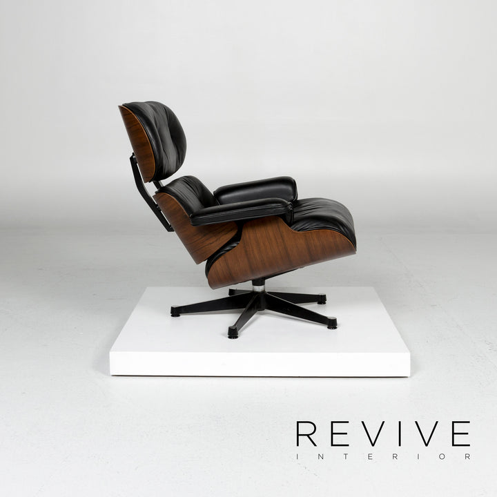 Vitra Eames Lounge Chair Leather Armchair Black incl. Stool Rosewood Wood Club Chair #10782