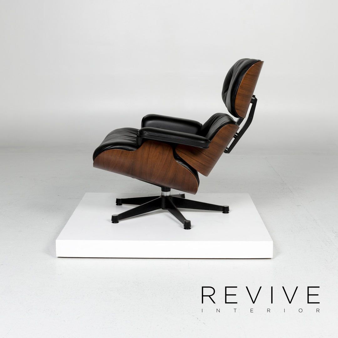 Vitra Eames Lounge Chair Leather Armchair Black incl. Stool Rosewood Wood Club Chair #10782
