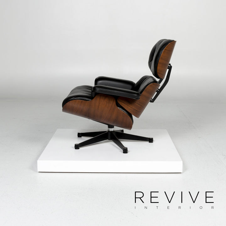 Vitra Eames Lounge Chair Leather Armchair Black incl. Stool Rosewood Wood Club Chair #10782