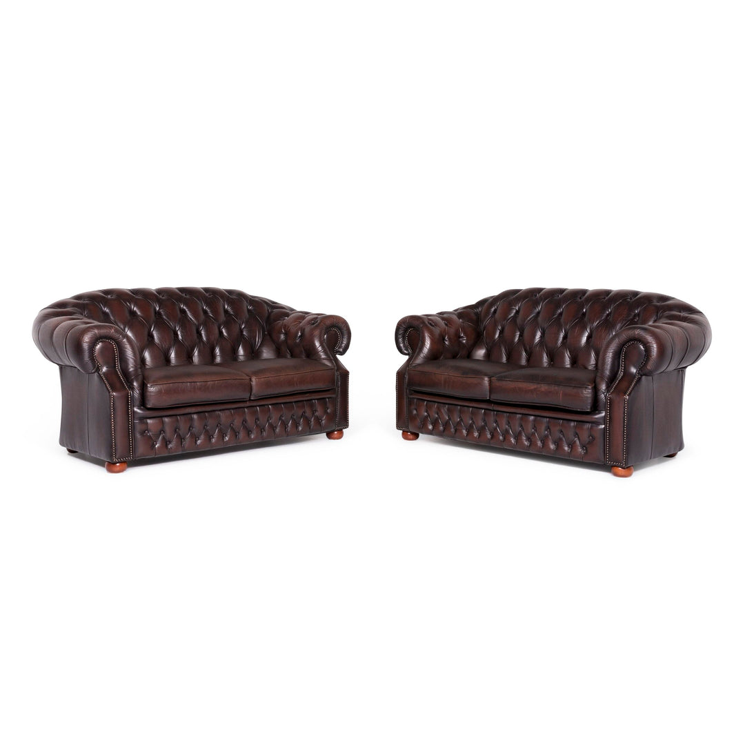 Centurion Chesterfield Leather Sofa Set Brown Two Seater Retro #9270