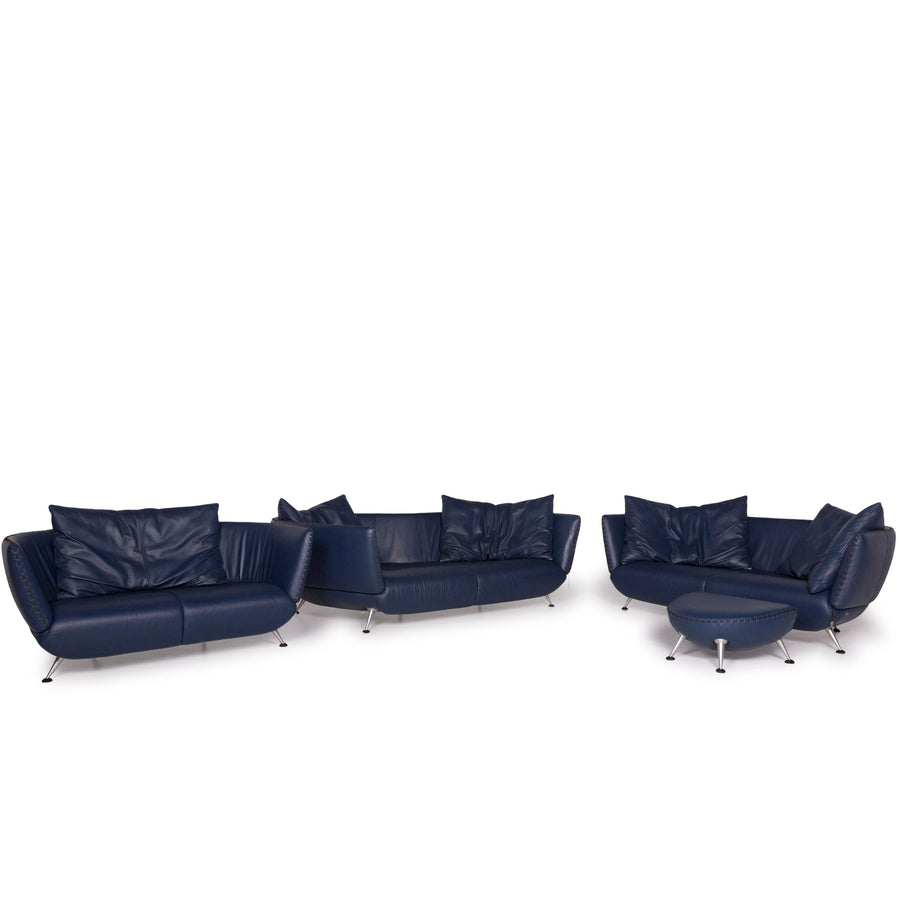 de Sede ds 102 leather sofa set blue three-seater two-seater stool #11788