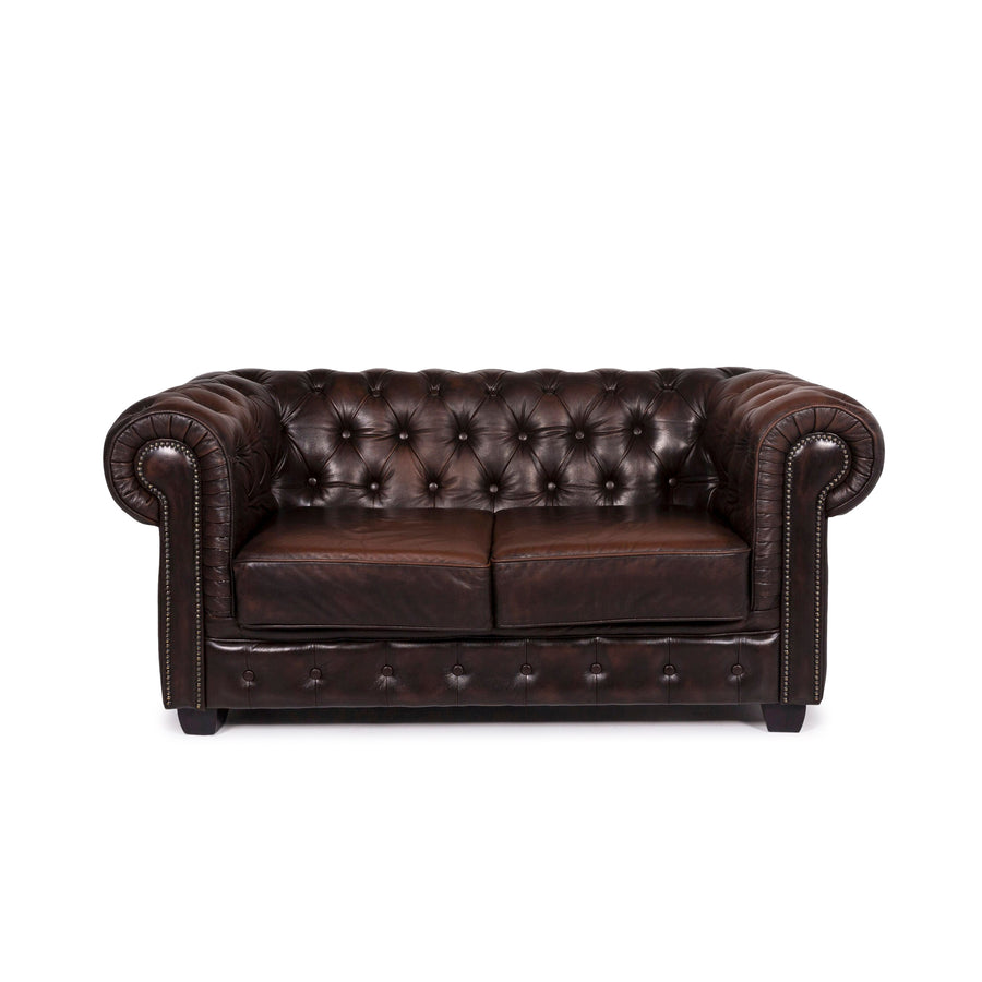 Chesterfield Leather Sofa Brown Dark Brown Two Seater Retro Couch #11979