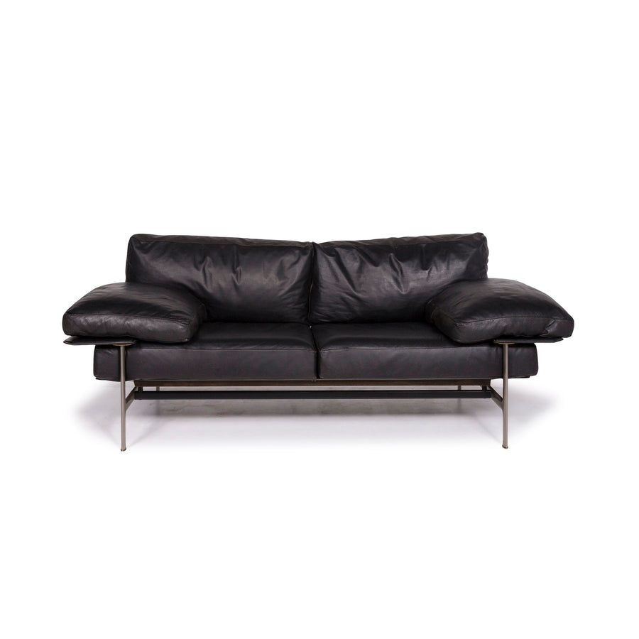 B&amp;B Italia Leather Sofa Black Two Seater Couch #11985
