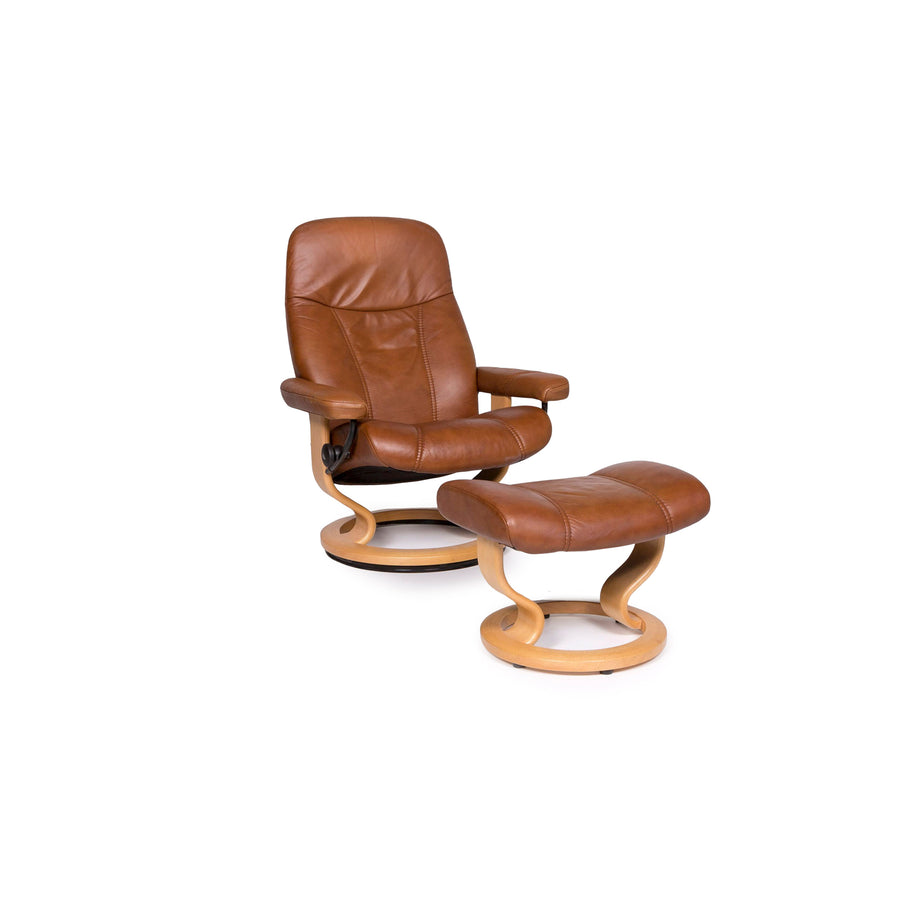 Stressless Consul leather armchair incl. stool brown function relax function #11886