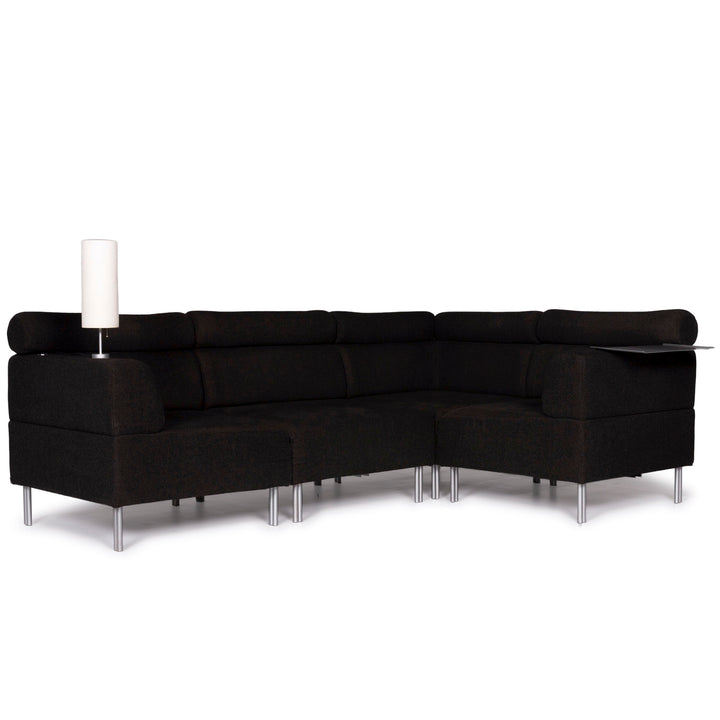 Rolf Benz fabric sofa black gray corner sofa incl. side table lamp #10692