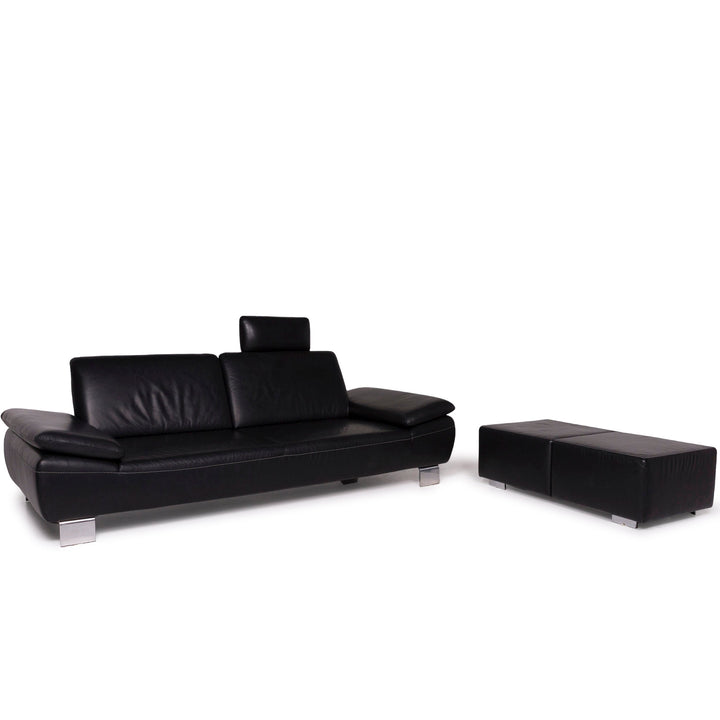 Willi Schillig Taboo Leather Sofa Set Black Two Seater Stool #11658