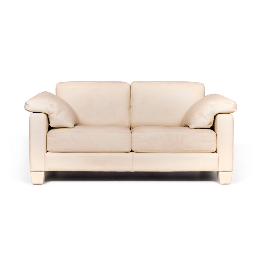 WK Wohnen Leder Sofa Creme Zweisitzer Couch #9105
