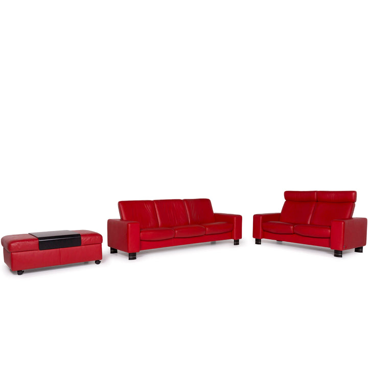 Stressless Leder Sofa Garnitur Rot Dreisitzer Zweisitzer Hocker #11657