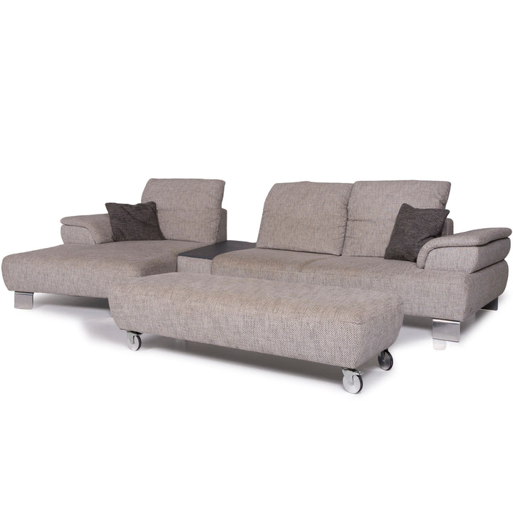 Musterring Stoff Sofa Garnitur Grau Ecksofa Hocker #10894