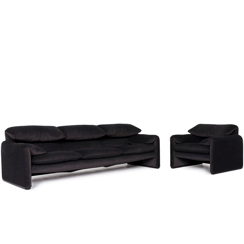 Cassina Maralunga Stoff Sofa Garnitur Grau Dreisitzer Sessel 