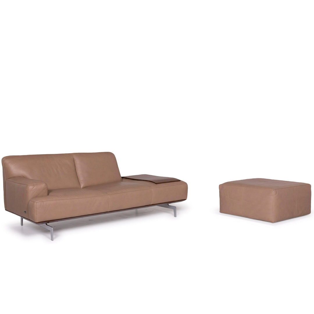 Willi Schillig Black Label Toscaa Leder Sofa Garnitur Beige Zweisitzer Couch Hocker #11801