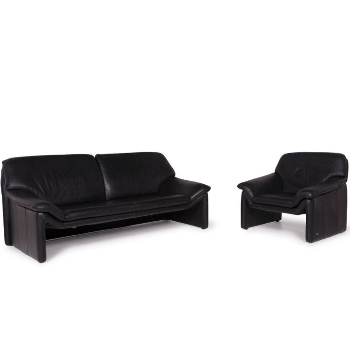 Laauser Atlanta Leather Sofa Set Black Three Seater Armchair #11981