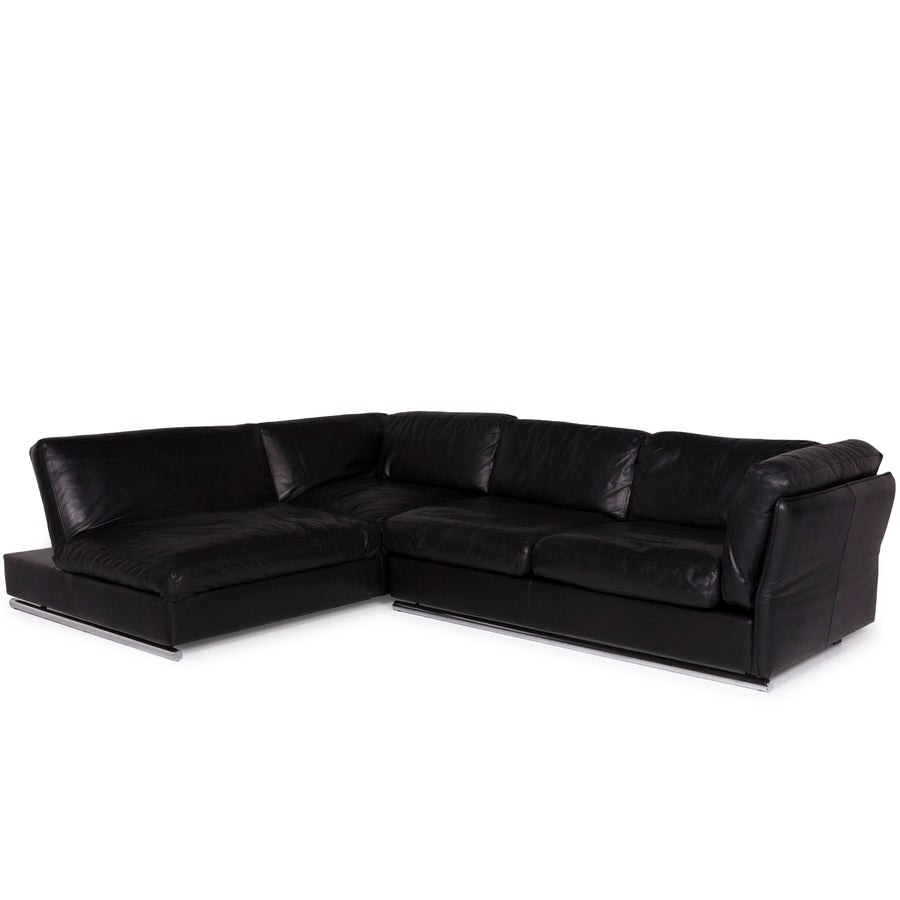 Machalke L-Vittoria Leather Sofa Black Corner Sofa #11346