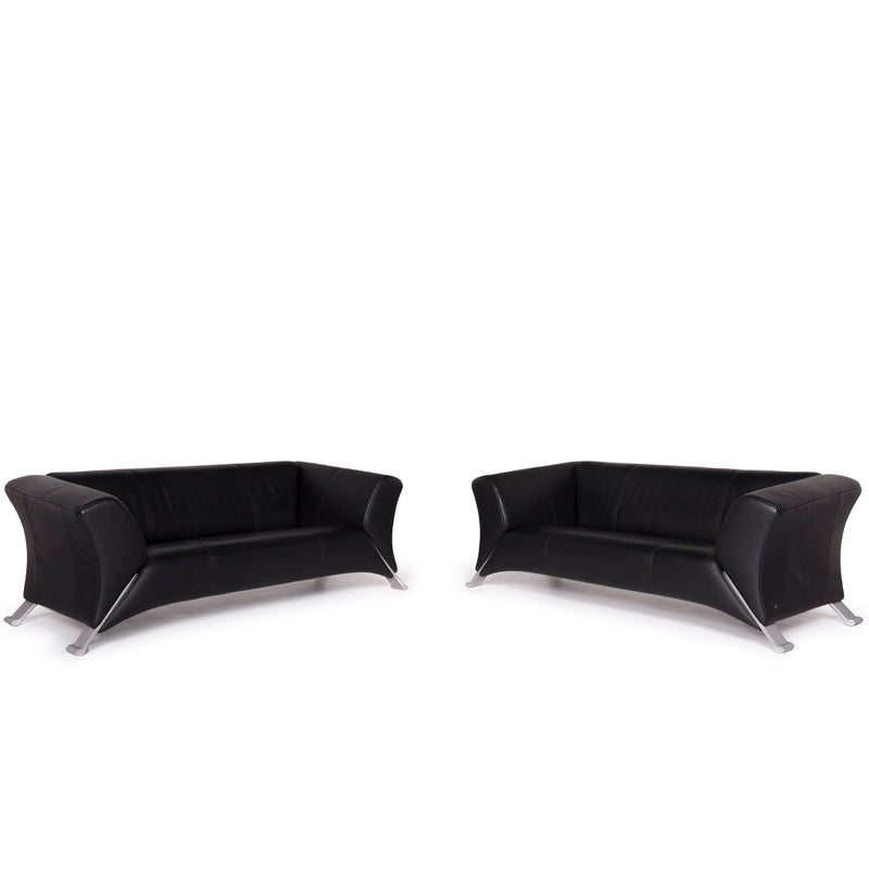 Rolf Benz 322 Leder Sofa Garnitur Schwarz Zweisitzer 