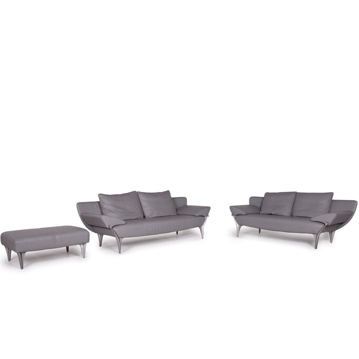 Rolf Benz 1600 leather sofa set gray three-seater two-seater stool #11465