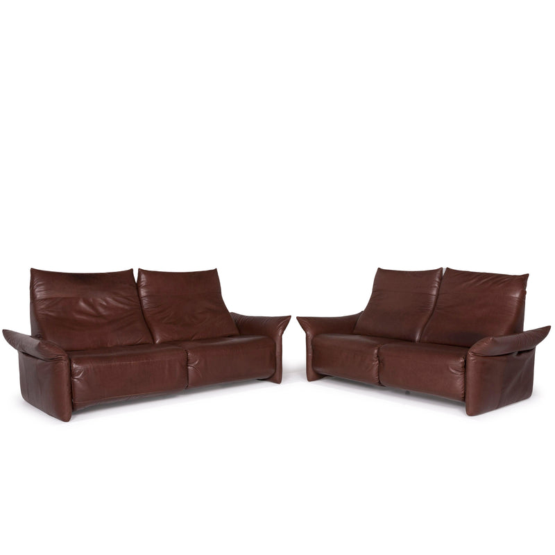Machalke Leder Sofa Garnitur Braun Dreisitzer Zweisitzer 