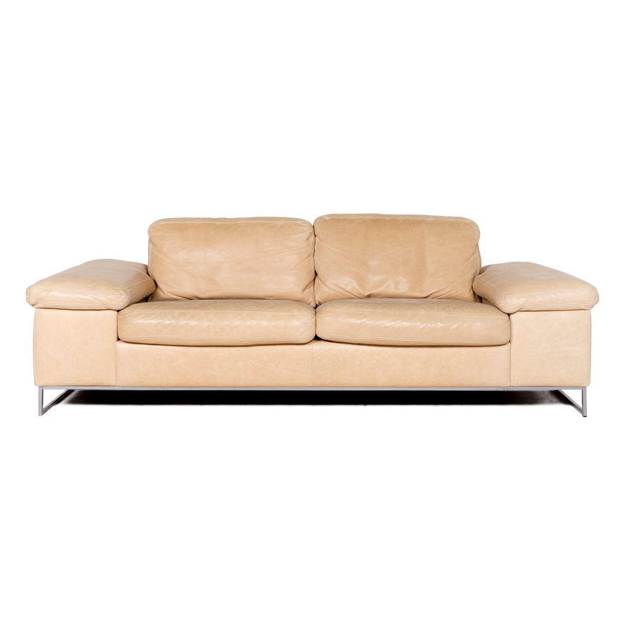 Machalke leather sofa cognac beige real leather three-seater couch #8674