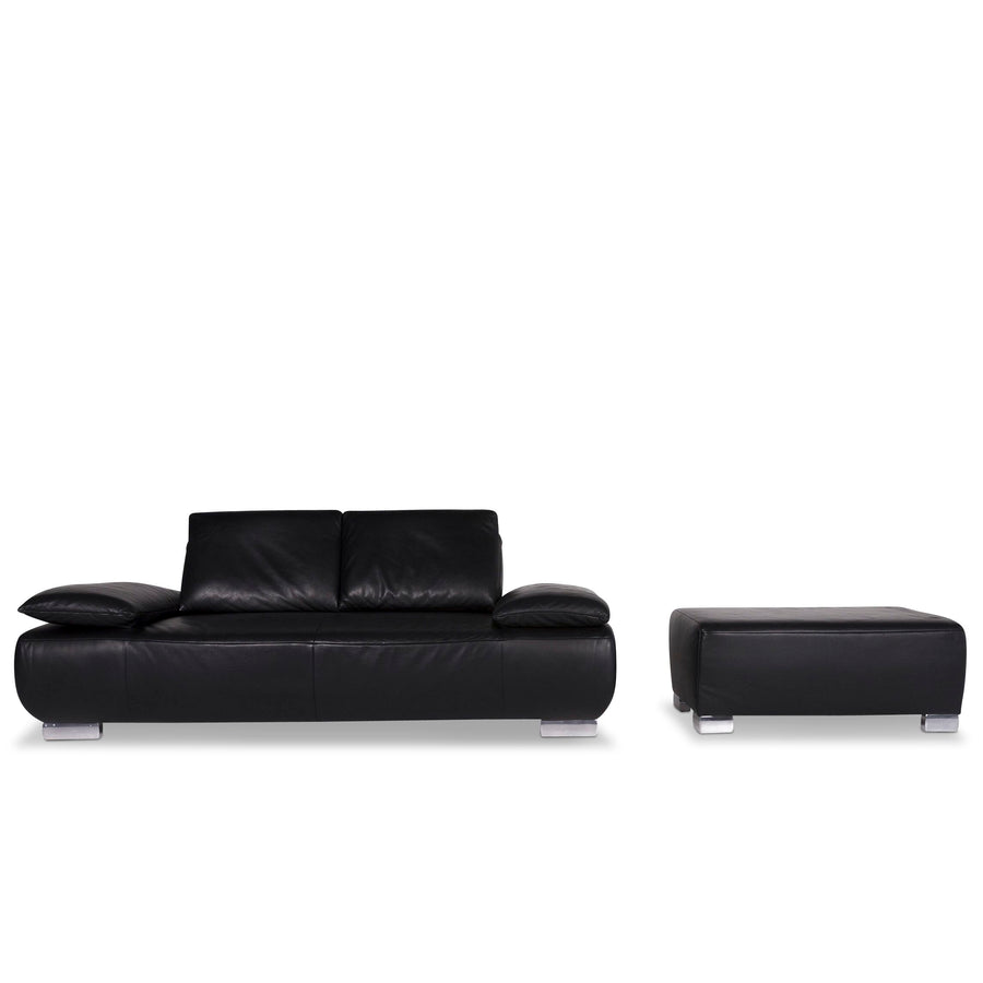 Koinor Volare Designer Leather Sofa Set Black Two Seater Stool #10475