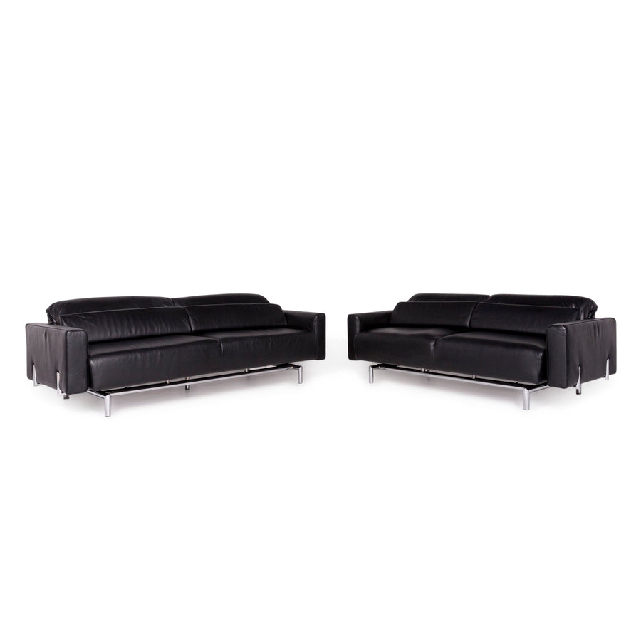 Strässle Matteo leather sofa set black 1x three-seater 1x two-seater #9588