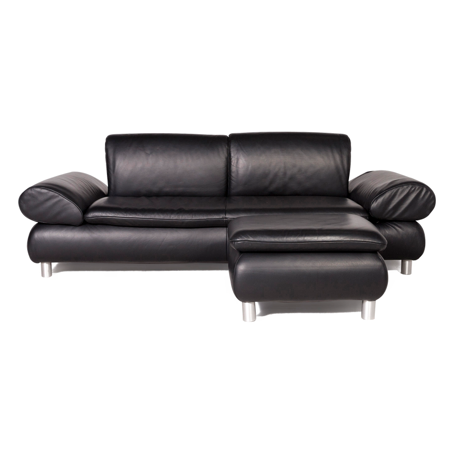 Koinor Donna Designer Leder Sofa Hocker Garnitur Schwarz Echtleder Zweisitzer Couch #8874
