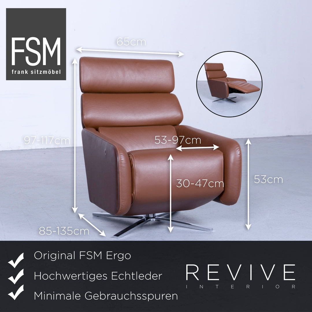 FSM Ergo Relax Sessel Leder Braun Einsitzer Couch Modern Echtleder #3717