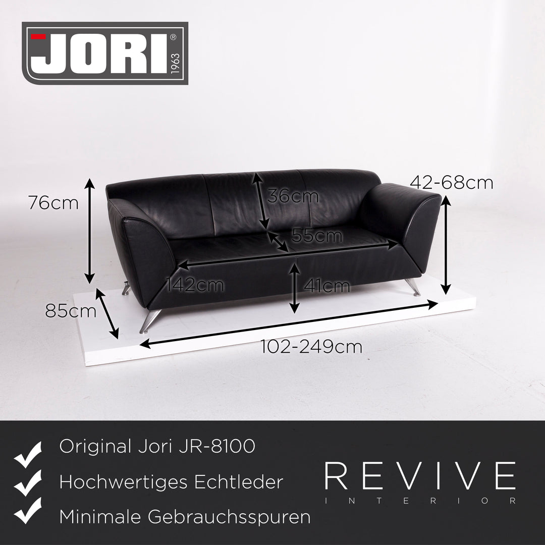 Jori JR-8100 Leder Sofa Schwarz Dreisitzer Funktion Couch #11528