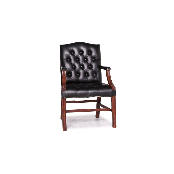 Chesterfield Leder Sessel Schwarz Stuhl #9148