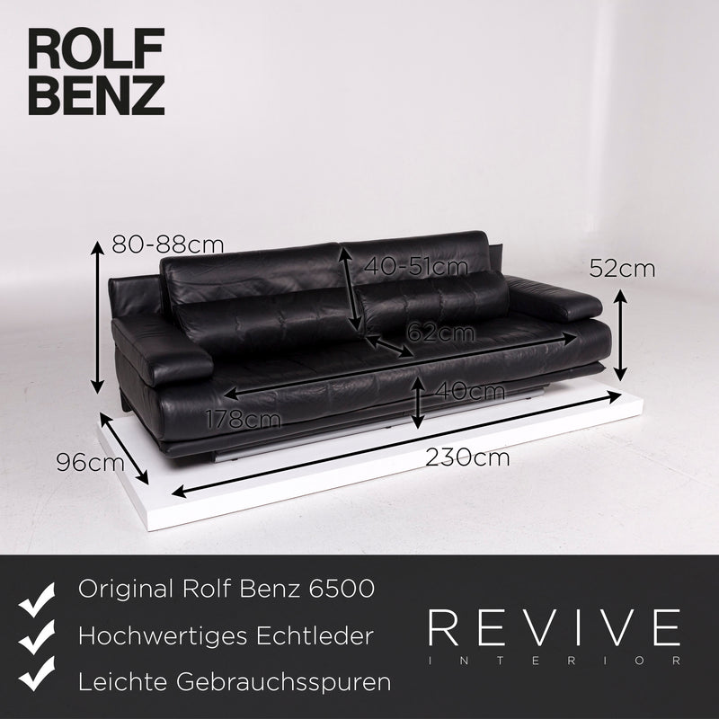 Rolf Benz 6500 Leder Sofa Schwarz Dreisitzer Couch 