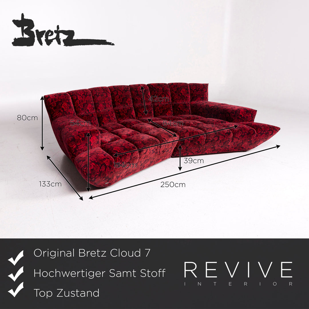 Bretz Cloud 7 Samt Stoff Ecksofa Rot Sofa Rosen Muster #12031