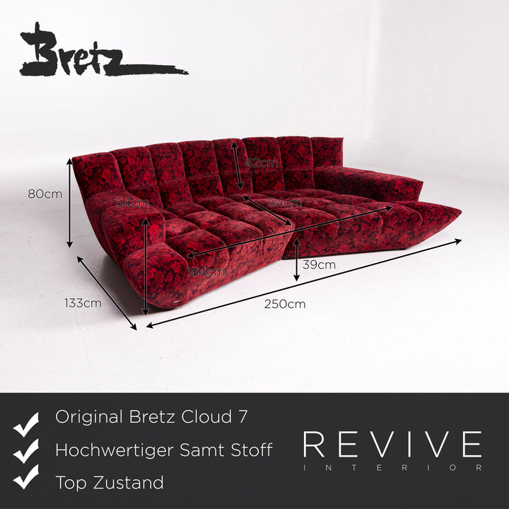 Bretz Cloud 7 Samt Stoff Ecksofa Rot Sofa Rosen Muster #12031