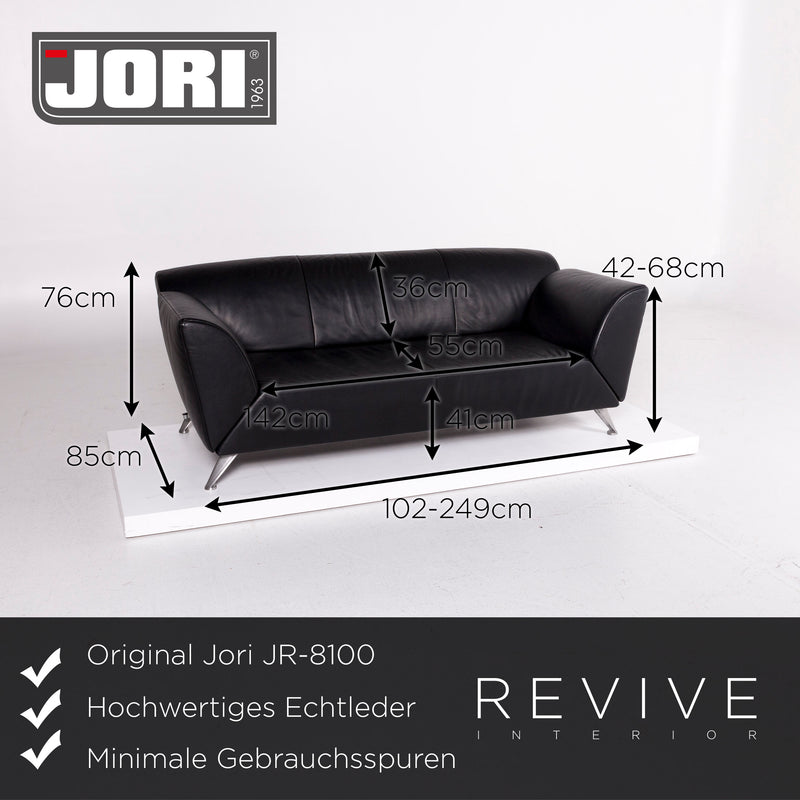 Jori JR-8100 Leder Sofa Garnitur Schwarz 1x Dreisitzer 1x Sessel Funktion Couch 