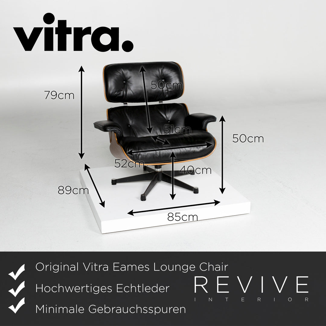 Vitra Eames Lounge Chair Leather Armchair Black incl. Stool Rosewood Wood Club Chair #10782