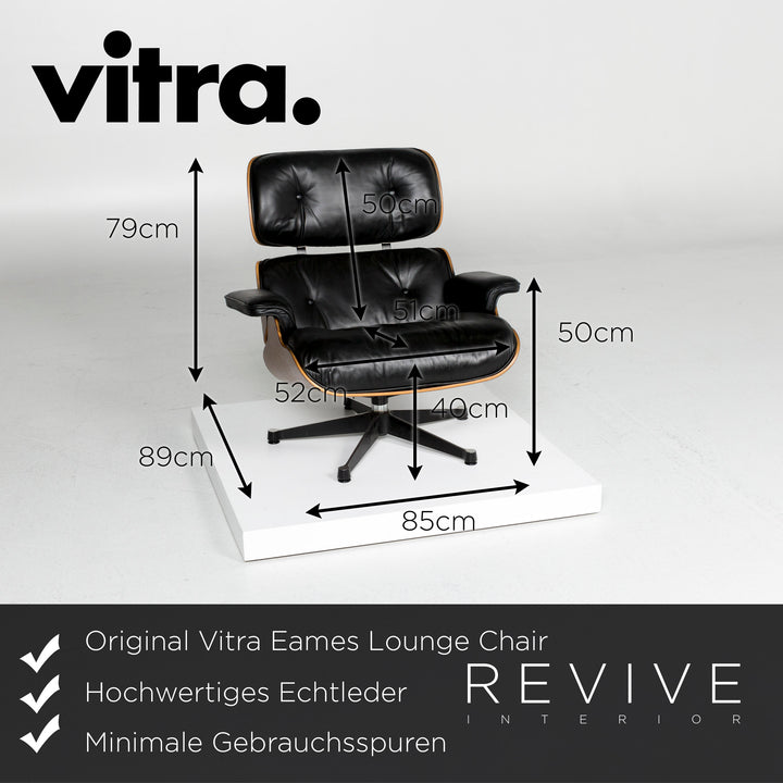 Vitra Eames Lounge Chair Leather Armchair Black incl. Stool Rosewood Wood Club Chair #10782
