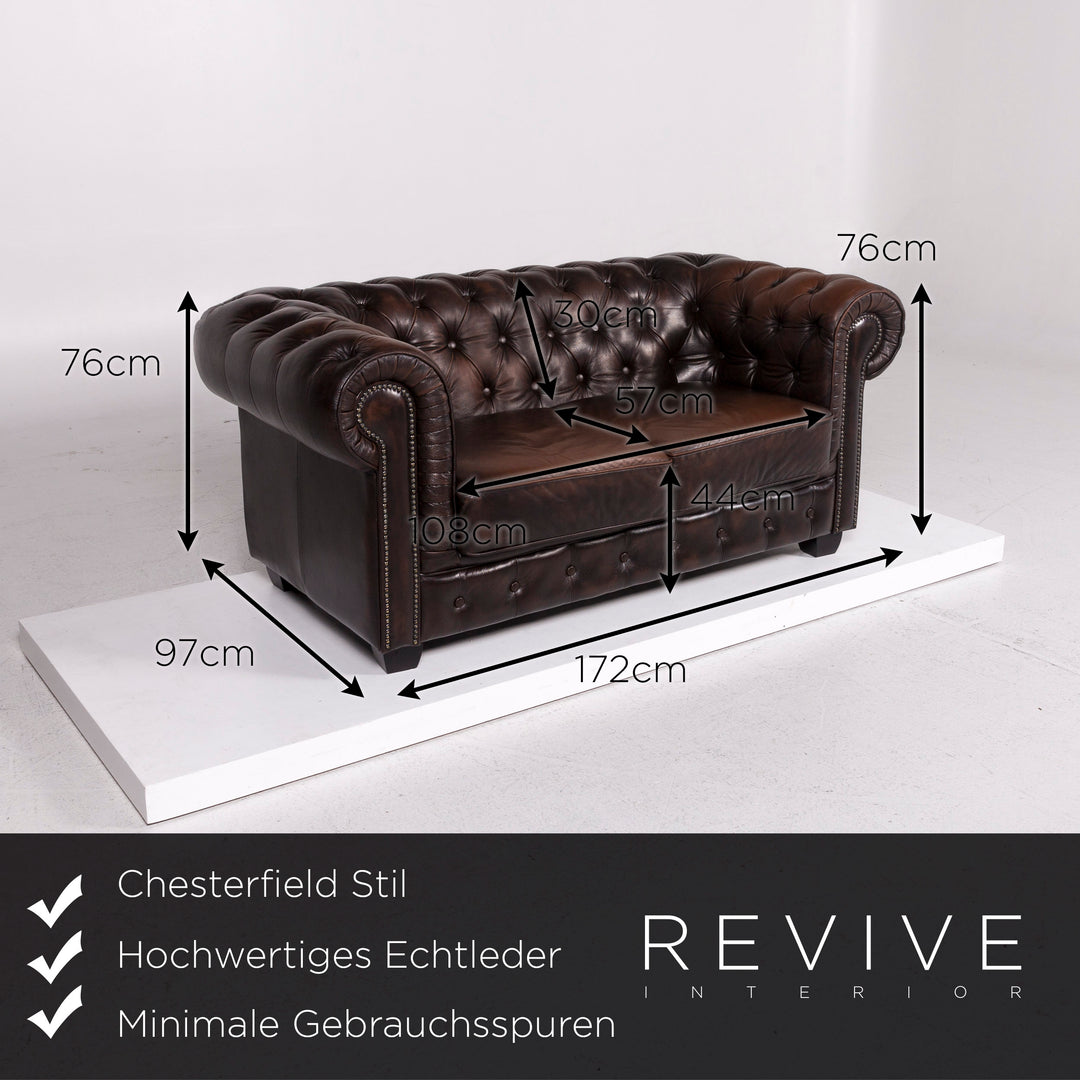 Chesterfield Leder Sofa Braun Dunkelbraun Zweisitzer Retro Couch #11979