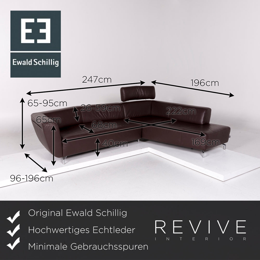 Ewald Schillig Leather Corner Sofa Brown Dark Brown Sofa Couch #11135