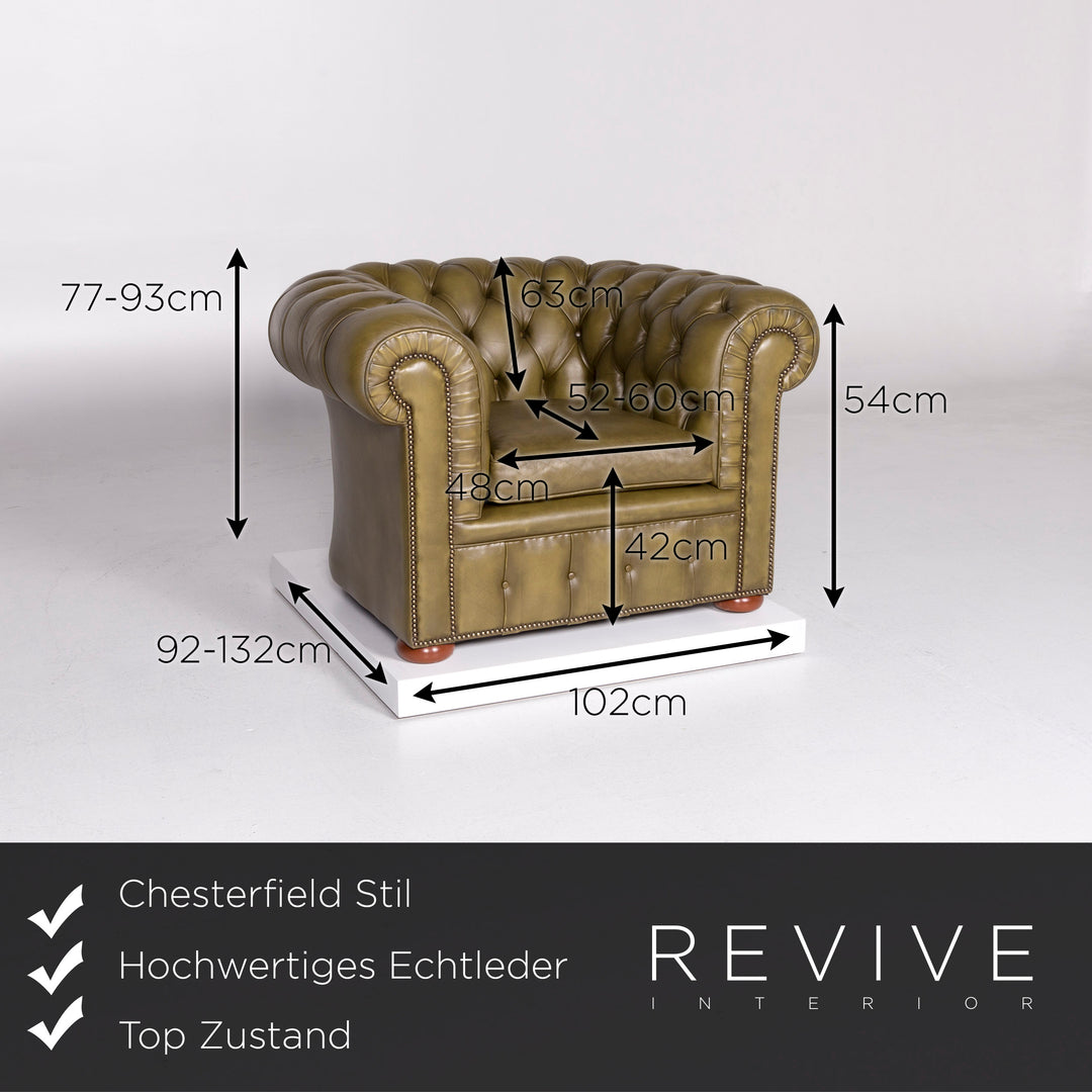 Chesterfield Leder Sofa Olivgrün Grün Retro Vintage Couch #10658