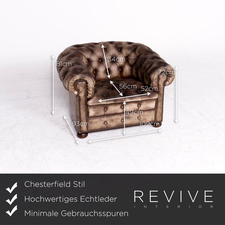 Chesterfield Leder Sessel Creme Echtleder Stuhl Vintage Retro #8627
