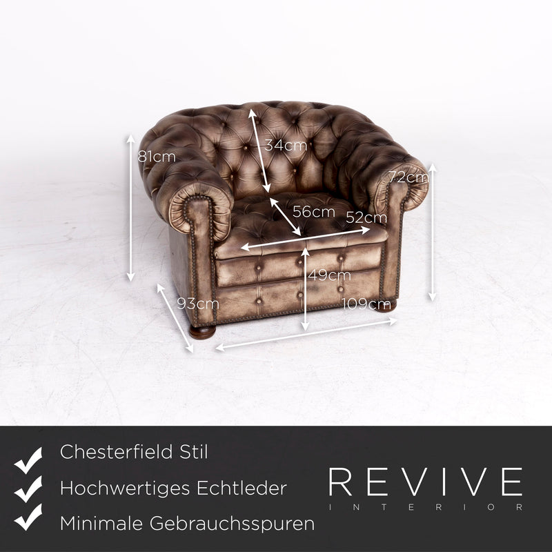 Chesterfield Leder Sofa Leder Sofa Sessel Garnitur Creme Muster Echtleder Stuhl Dreisitzer Couch Vintage Retro 