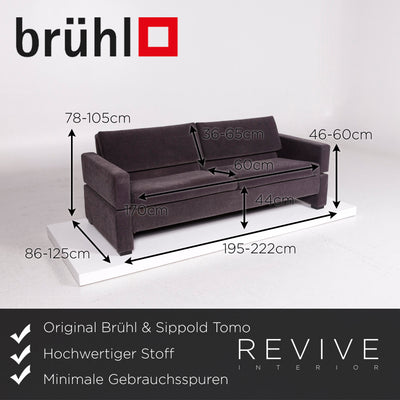 Brühl & Sippold Tomo Samt Stoff Sofa Anthrazit Grau Dreisitzer Couch #11430