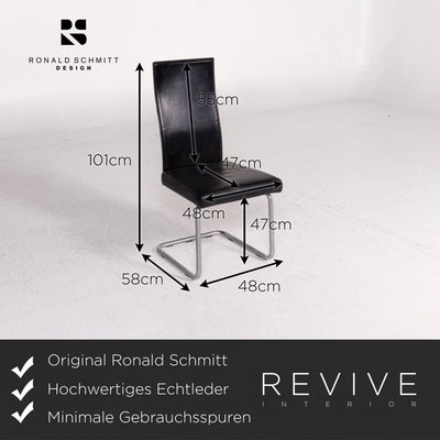 Ronald Schmitt Leder Stuhl Garnitur Schwarz 6x Freischwinger Sessel #12230