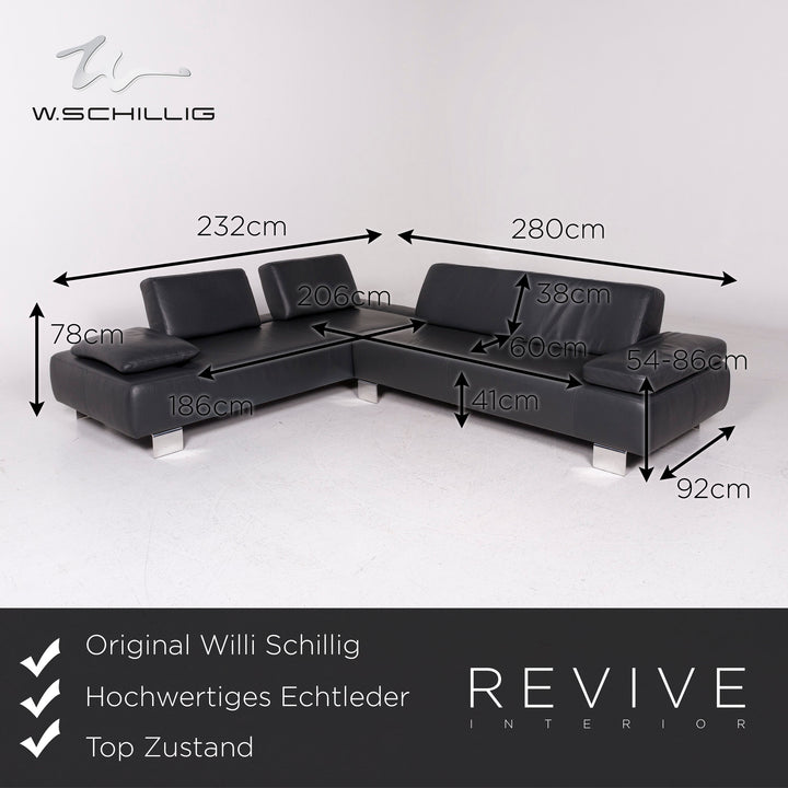 Willi Schillig Leather Corner Sofa Anthracite Gray Sofa Couch #12051