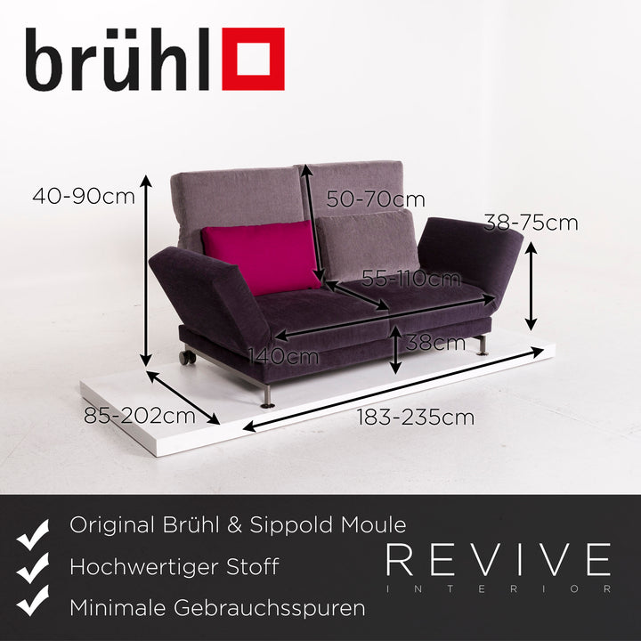 Brühl &amp; Sippold Moule Fabric Sofa Purple Multicolored Sleeping Function Sofa Bed Couch #12197
