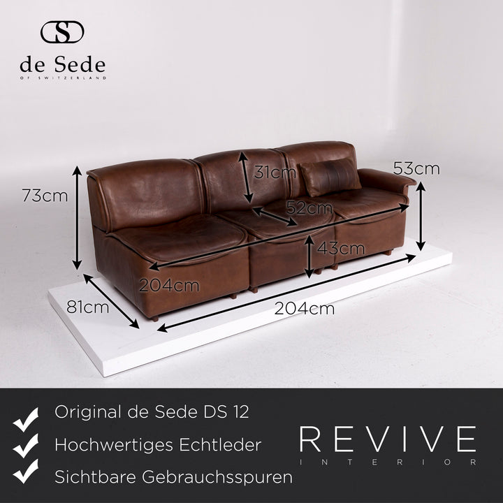 de Sede DS 12 Leder Sofa Braun Dreisitzer Couch #11410